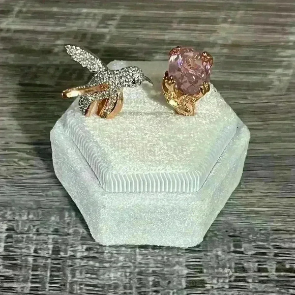 Fashion Pink Zircon Rhinestone Hummingbird Rose Gold Ring Size 9 - Picture 4 of 8